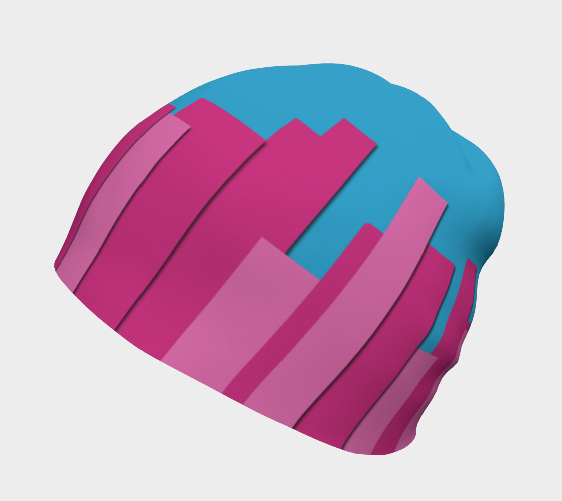 Vertical Origami Pink Stripes Blue Background Geometric Abstract Beanie right  side view