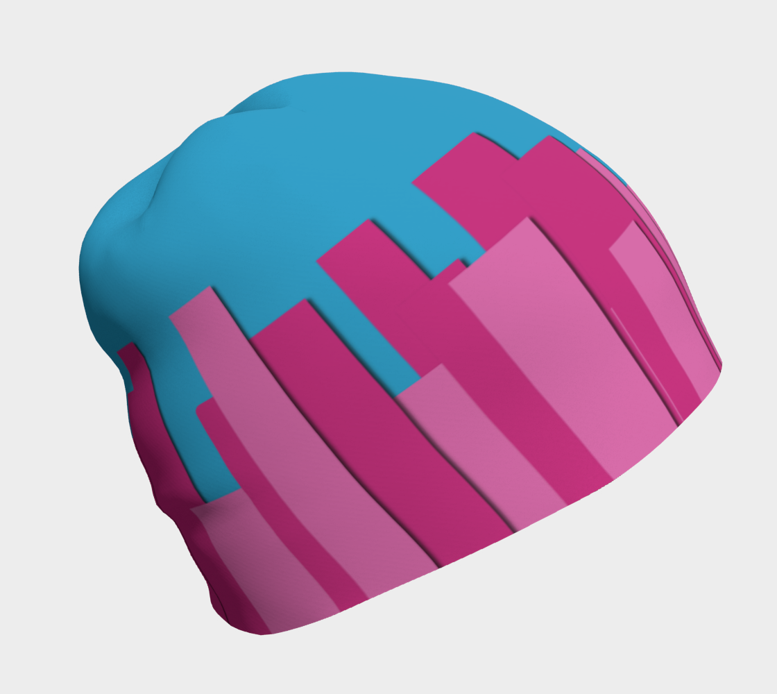 Vertical Origami Pink Stripes Blue Background Geometric Abstract Beanie left side view