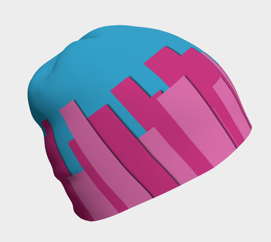 Vertical Origami Pink Stripes Blue Background Geometric Abstract Beanie left side view