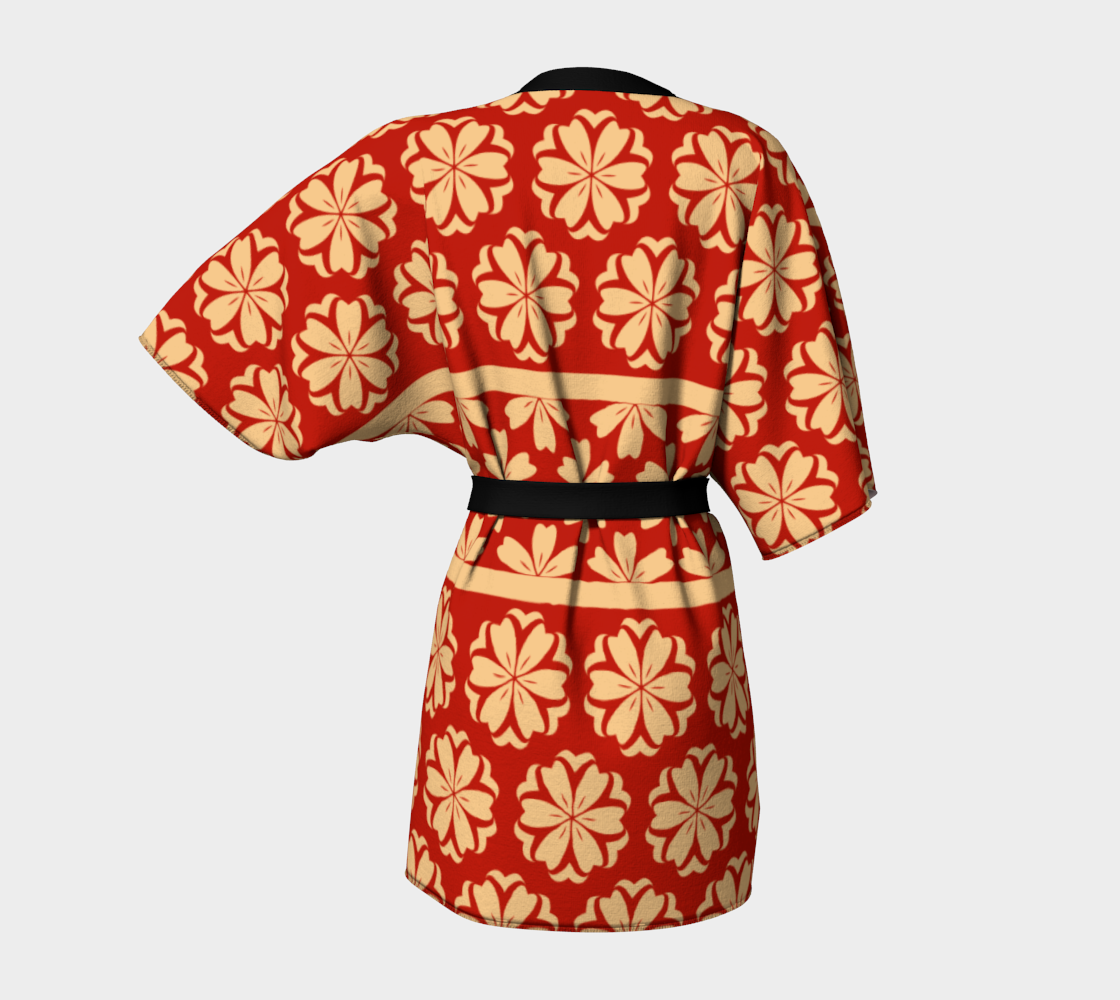 Japanese Style Floral Motif Kimono Pattern red gold