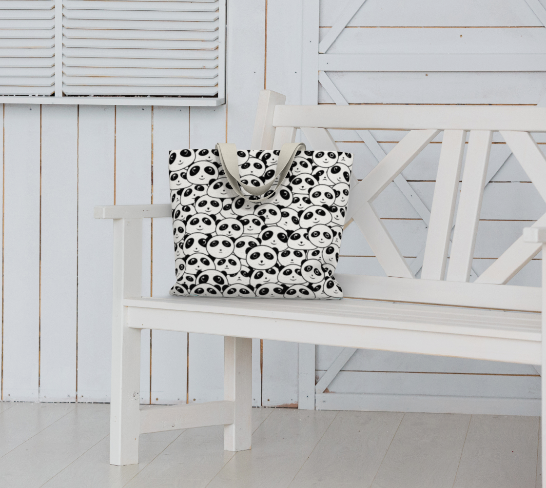 Panda Crowd Pandas Faces Cute Cartoon Pattern Market Tote