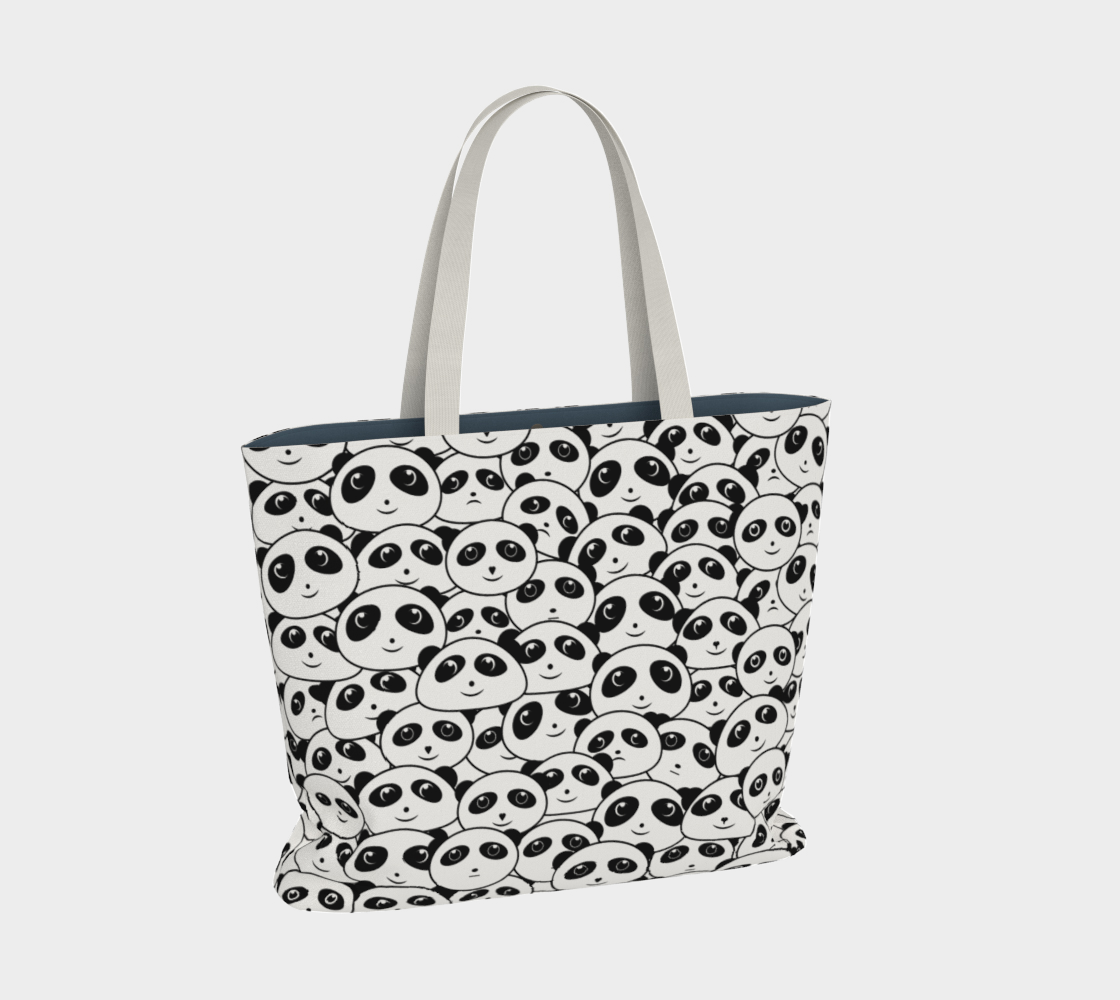 Panda Crowd Pandas Faces Cute Cartoon Pattern Market Tote