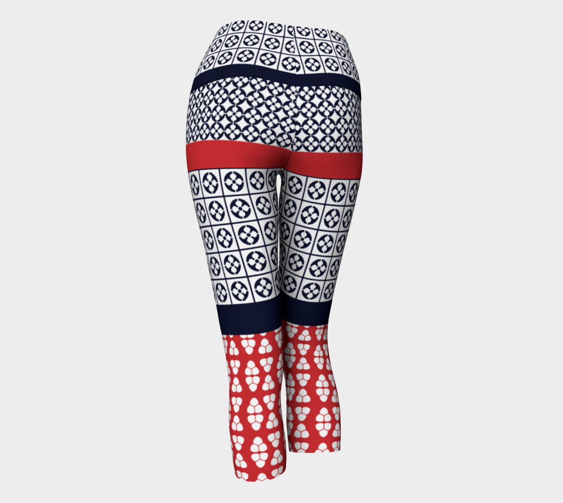 Japanese Style Ethnic Quilt Blue and Red yoga capris back view