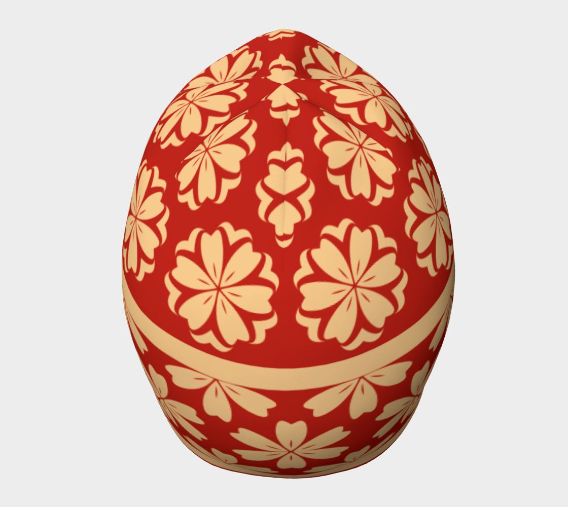 Japanese Style Floral Motif Kimono Pattern red gold Beanie top side view