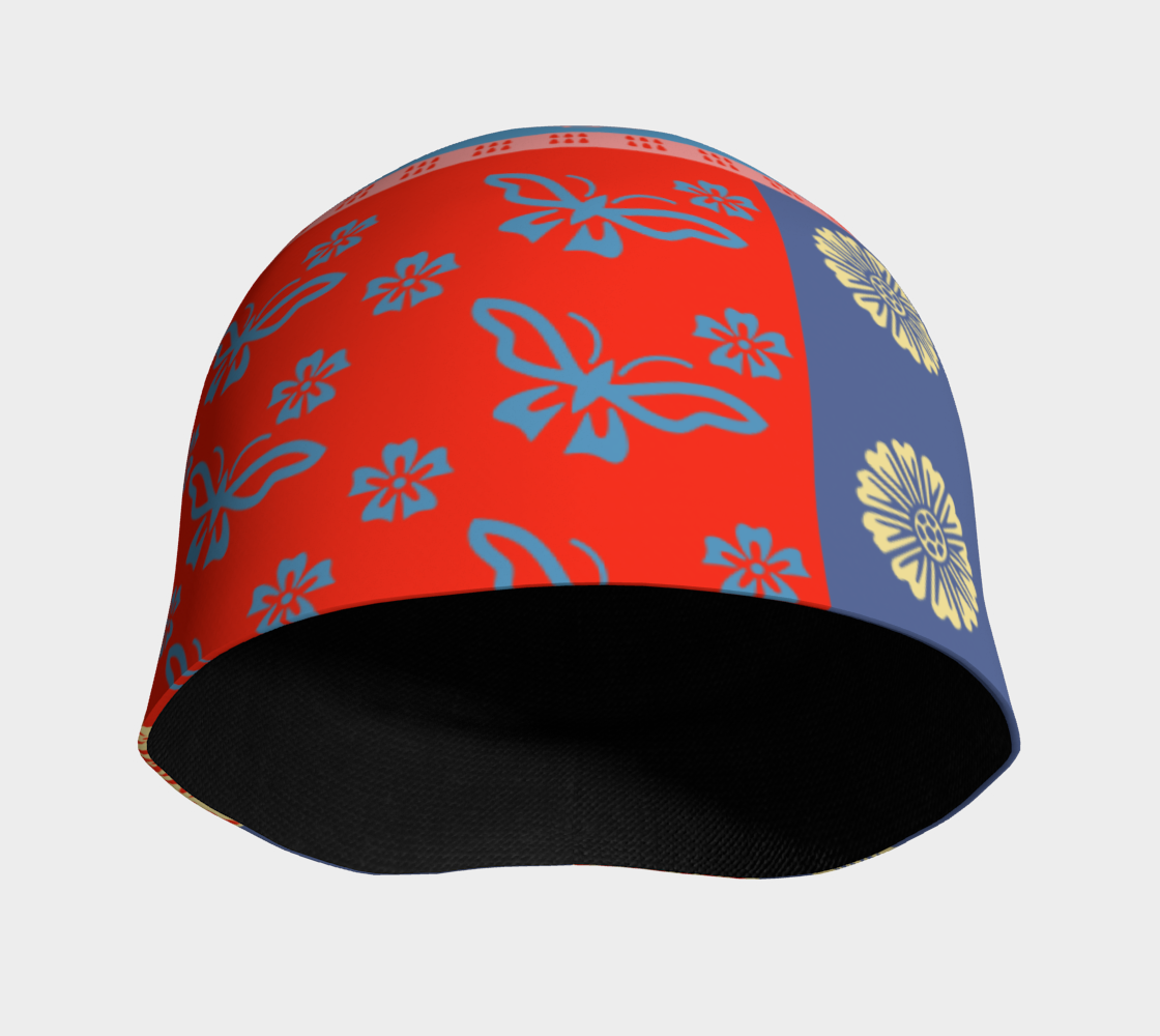 Japanese Butterflies Flowers Motif Shibori Patchwork  Beanie front view