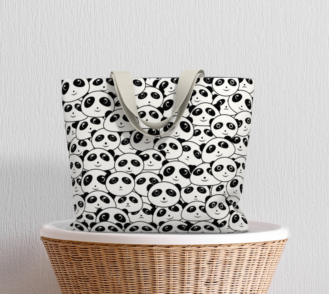 Panda Crowd Pandas Faces Cute Cartoon Pattern Market Tote