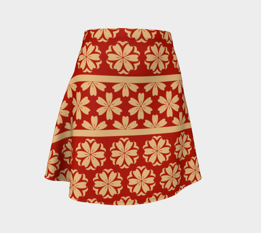 Japanese Style Floral Motif Kimono Pattern red gold