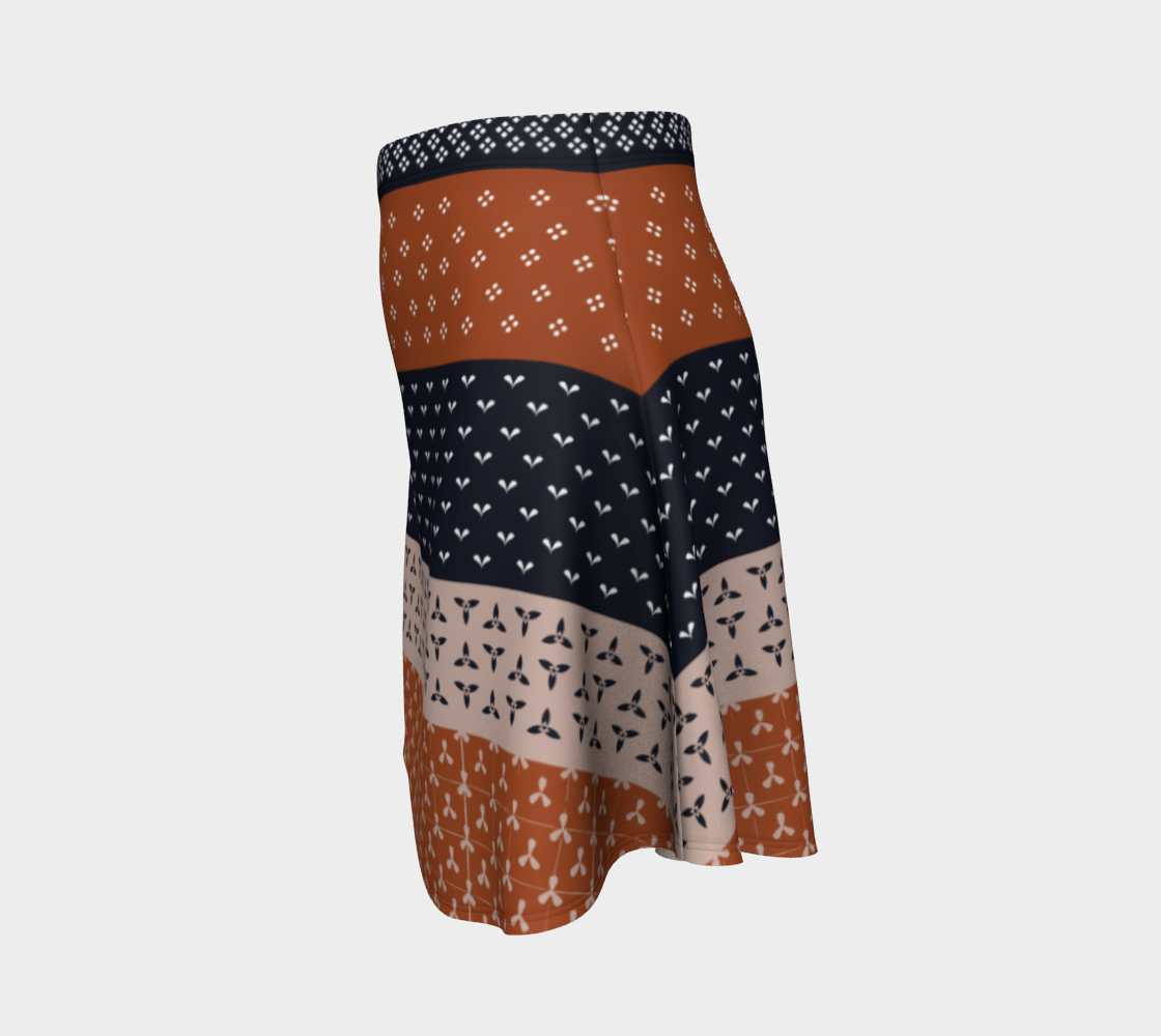 Japanese Patchwork Geometric Motif Stripes Pattern Flare Skirt side  view