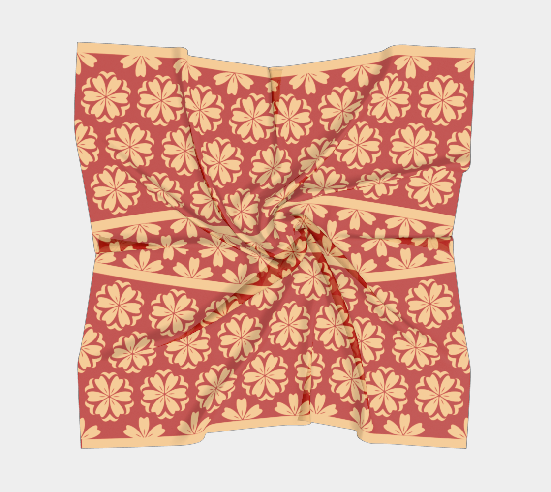 Japanese Style Floral Motif Kimono Pattern red gold