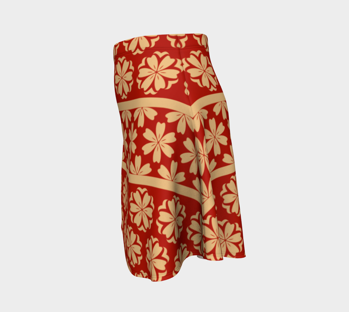 Japanese Style Floral Motif Kimono Pattern red gold
