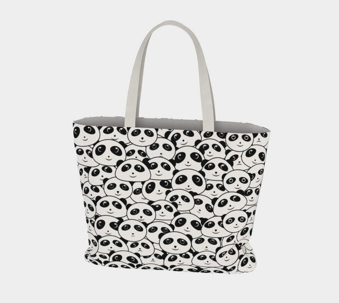 Panda Crowd Pandas Faces Cute Cartoon Pattern Market Tote