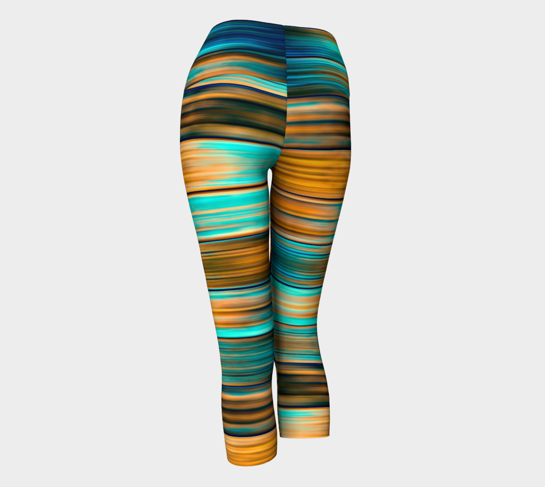 Silky Metal Ribbons Stripes Golden Turquoise Abstract Pattern Yoga Capris back