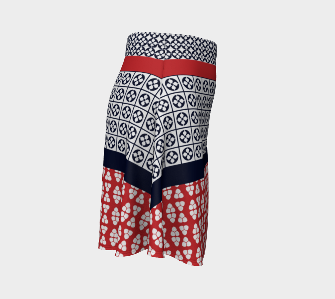Japanese Style Ethnic Quilt Blue and Red  Flare Skirt side view