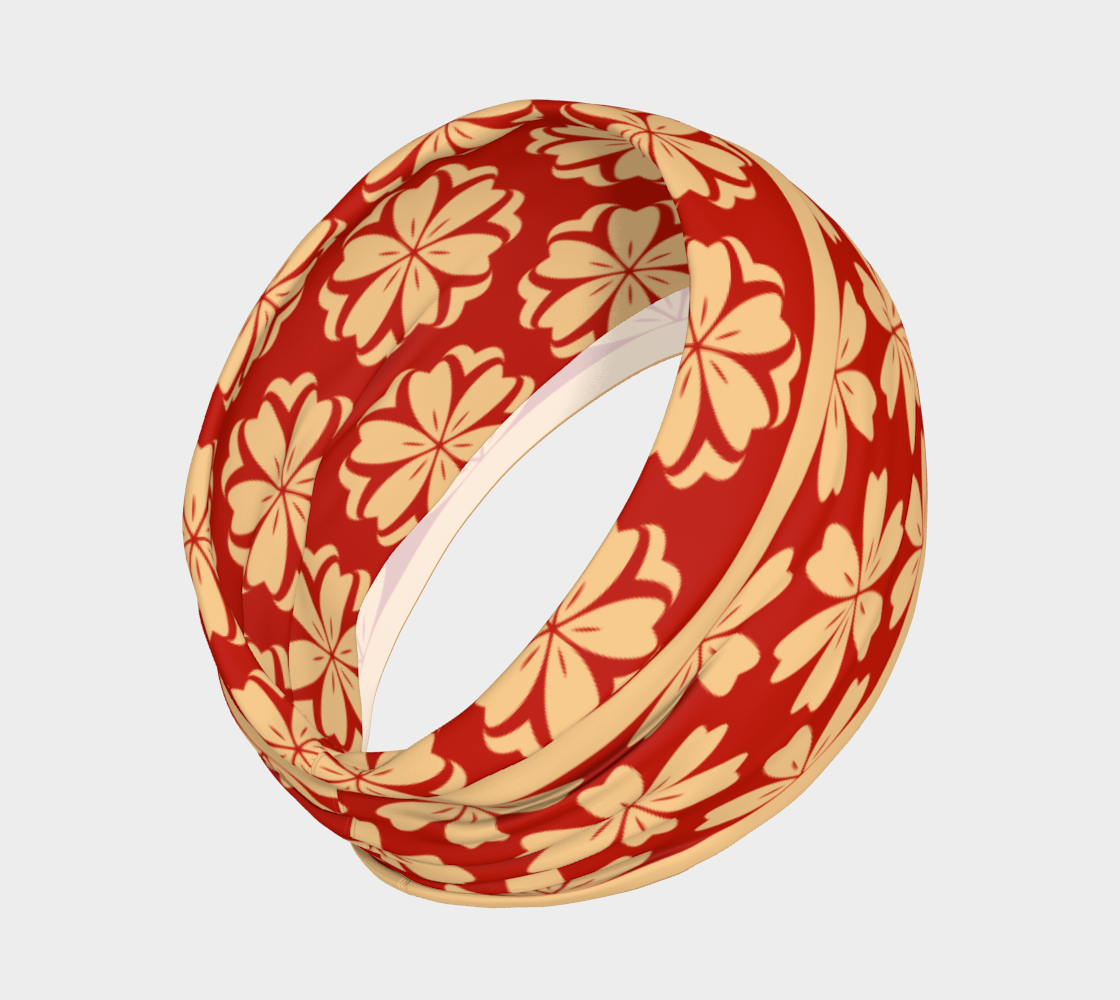 Japanese Style Floral Motif Kimono Pattern red gold