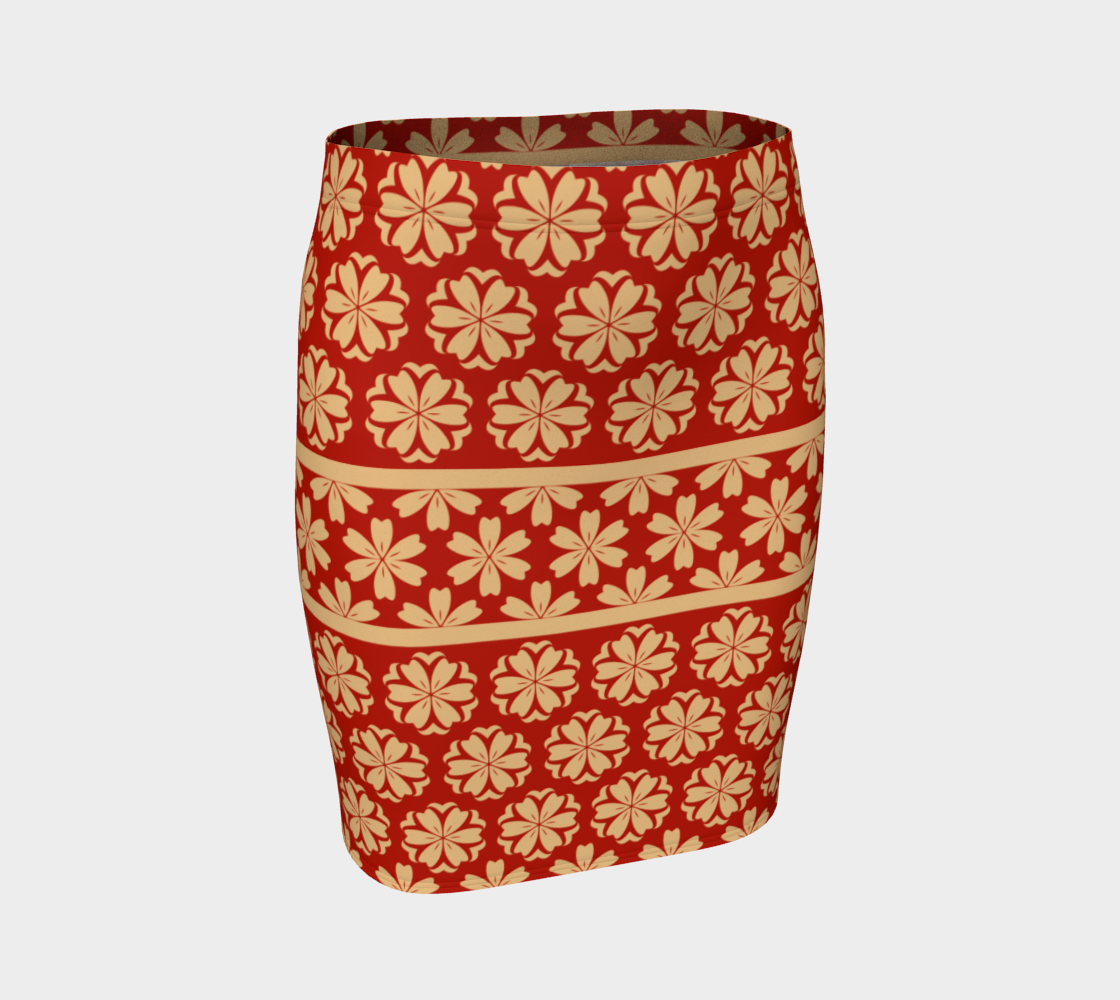 Japanese Style Floral Motif Kimono Pattern red gold