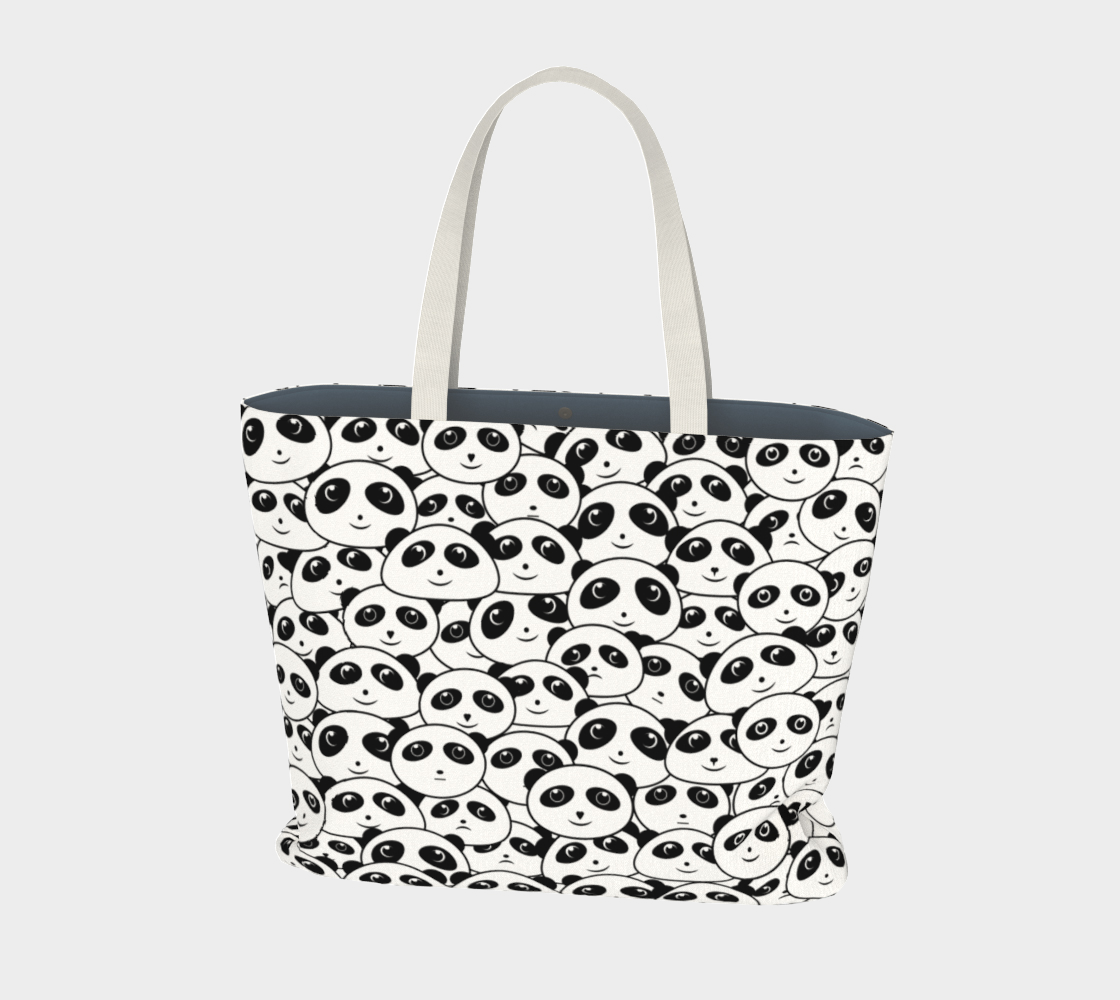 Panda Crowd Pandas Faces Cute Cartoon Pattern Market Tote
