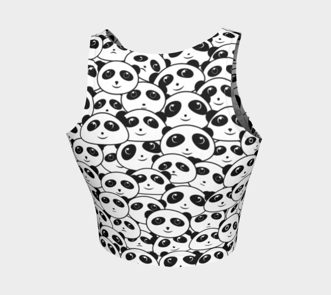 Panda Crowd Pandas Faces Cute Cartoon Pattern athletic crop top back view