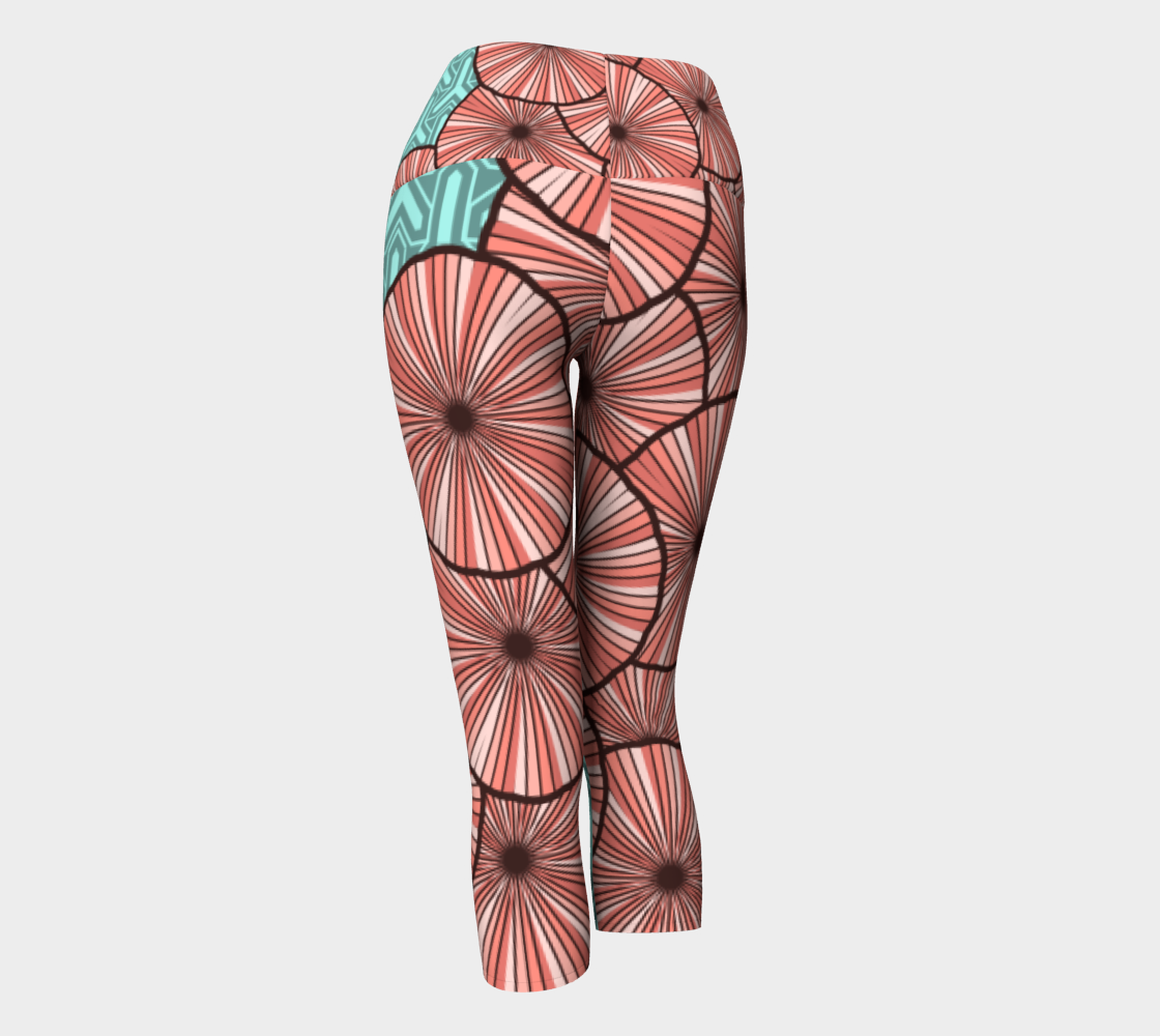 Japanese Flowers Classic Kimono Pattern yoga capris side view back view