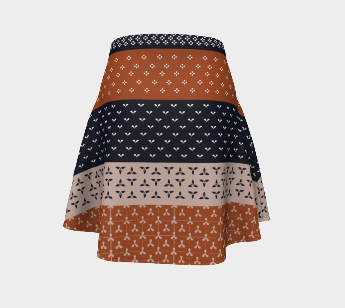 Japanese Patchwork Geometric Motif Stripes Pattern Flare Skirt back view