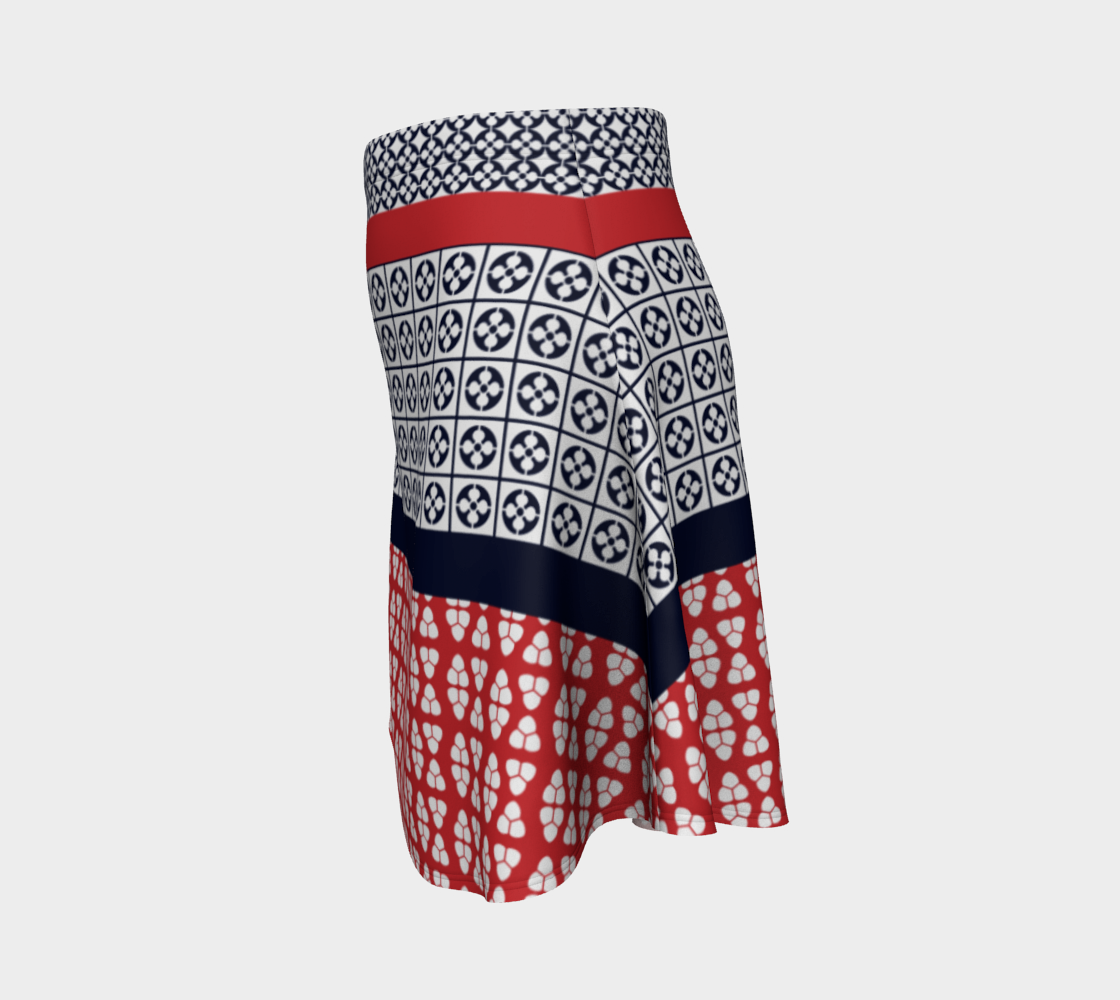 Japanese Style Ethnic Quilt Blue and Red  Flare Skirt side view