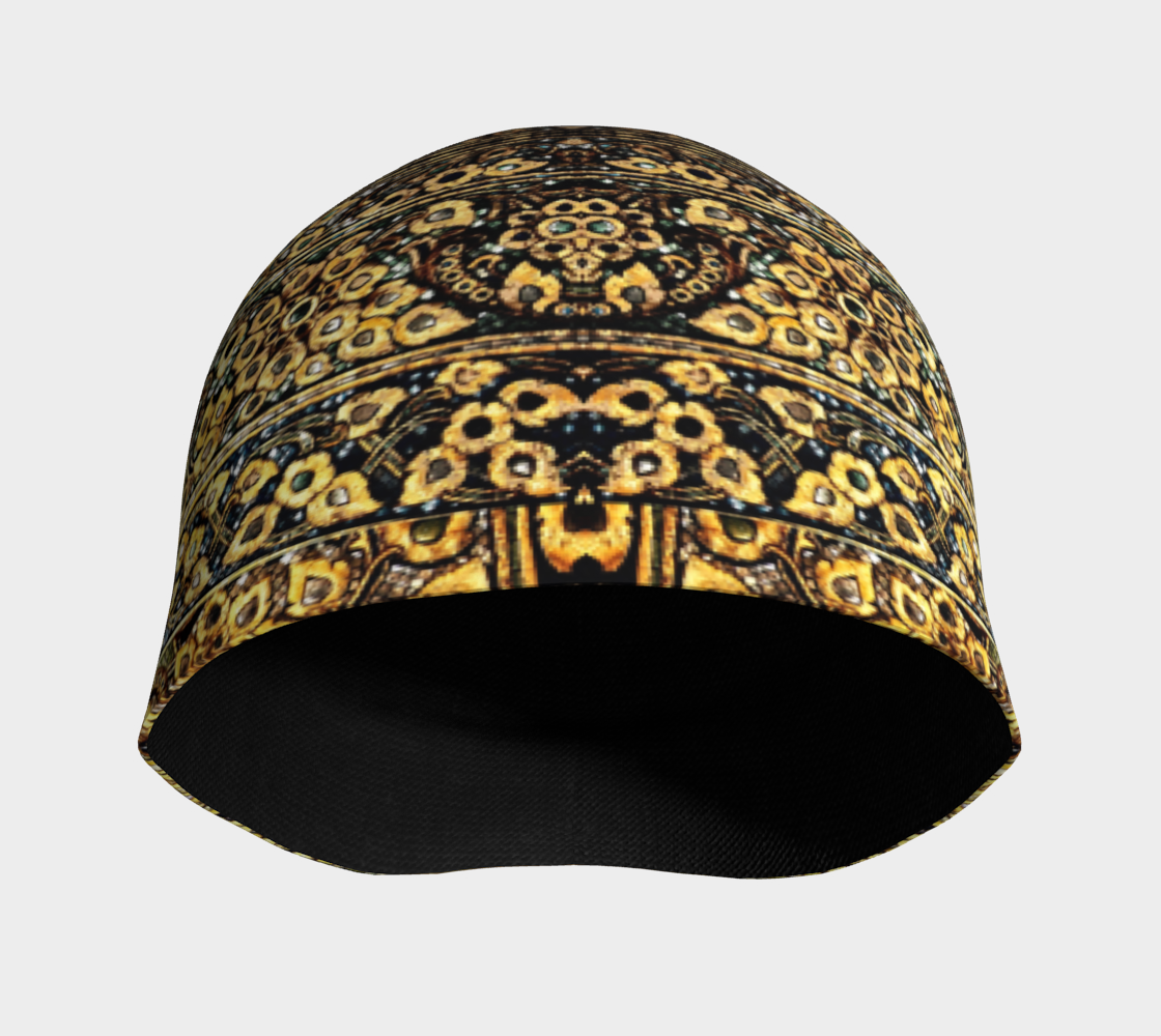 Antique Oriental Luxurious Glided Inlay floral Pattern  Beanie frontal view
