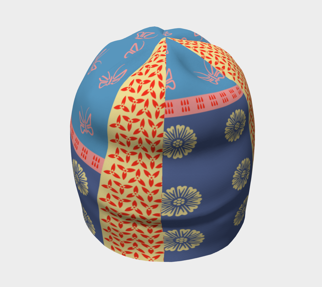 Japanese Butterflies Flowers Motif Shibori Patchwork  Beanie back view