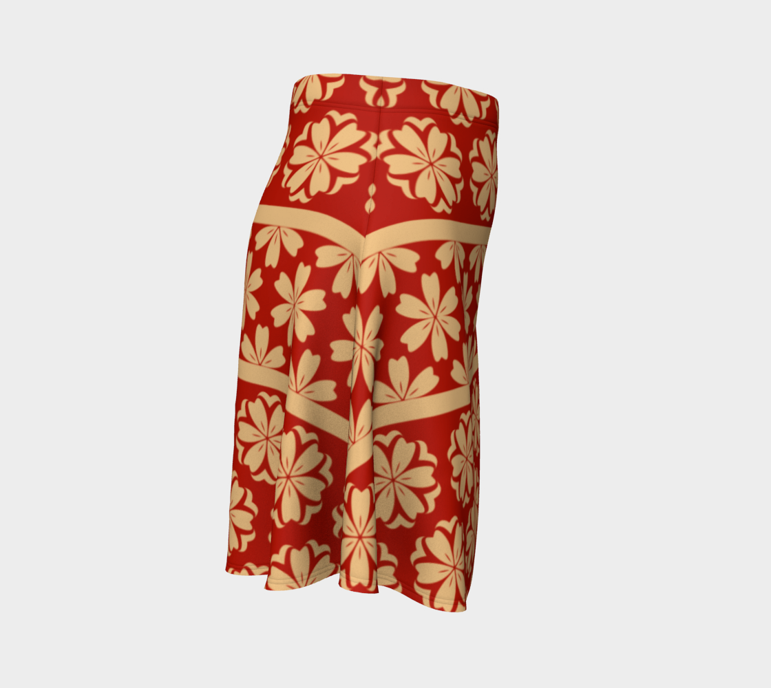 Japanese Style Floral Motif Kimono Pattern red gold