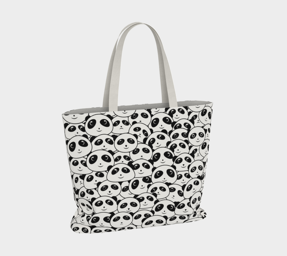 Panda Crowd Pandas Faces Cute Cartoon Pattern Market Tote