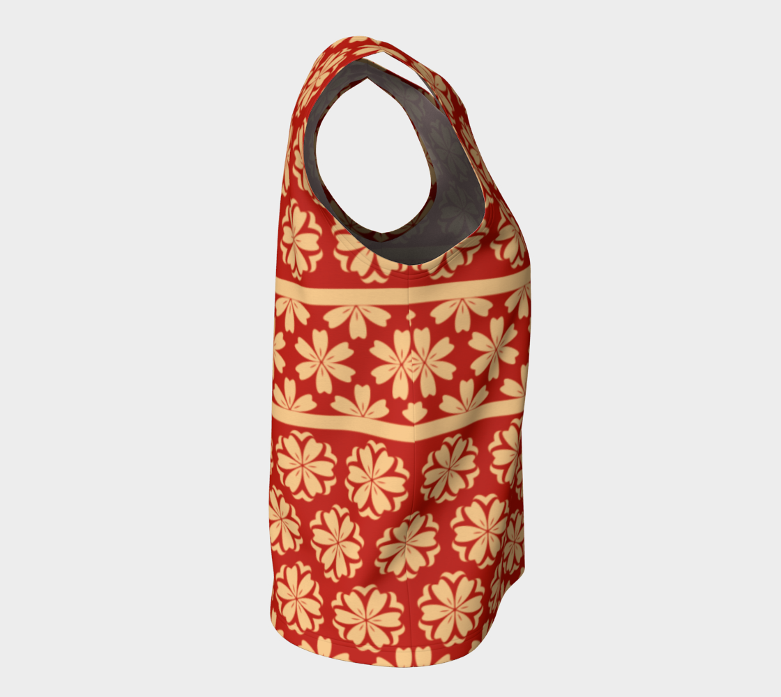 Japanese Style Floral Motif Kimono Pattern red gold