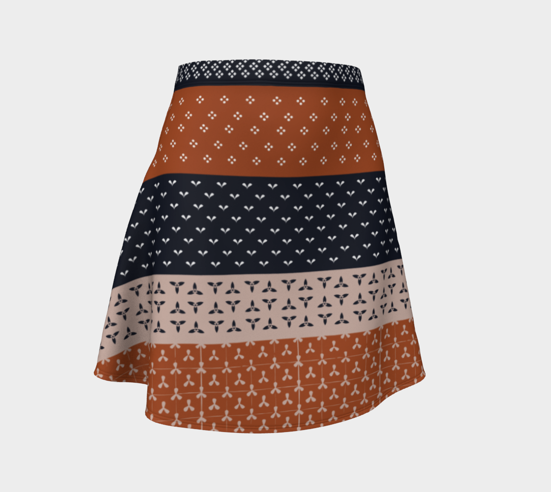 Japanese Patchwork Geometric Motif Stripes Pattern Flare Skirt front view