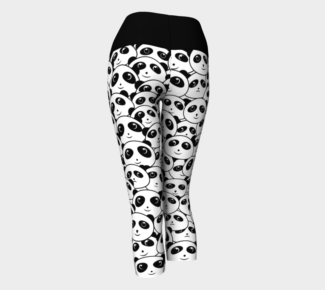 Panda Crowd Pandas Faces Cute Cartoon Pattern yoga capris back view