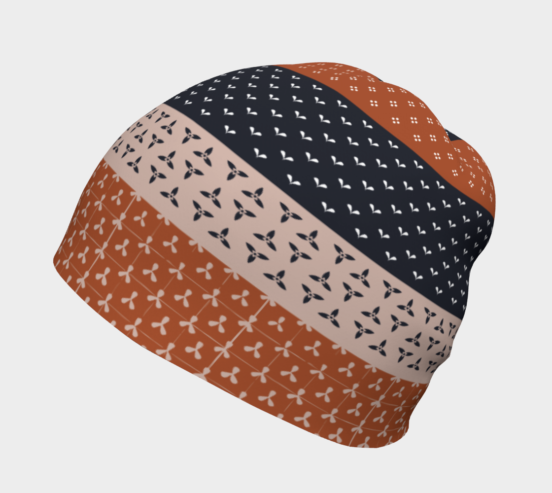 Japanese Patchwork Geometric Motif Stripes Pattern Beanie version 2 side view