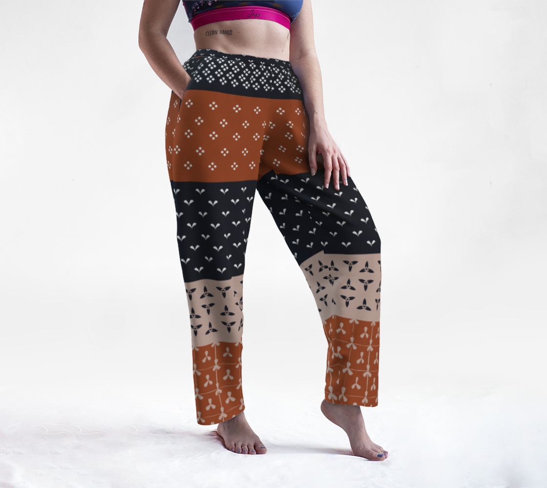Japanese Patchwork Geometric Motif Stripes Pattern Lounge Pants front