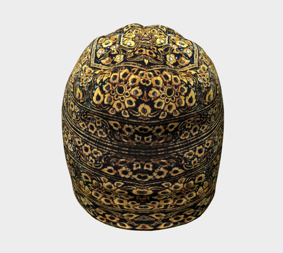 Antique Oriental Luxurious Glided Inlay floral Pattern  Beanie back side view