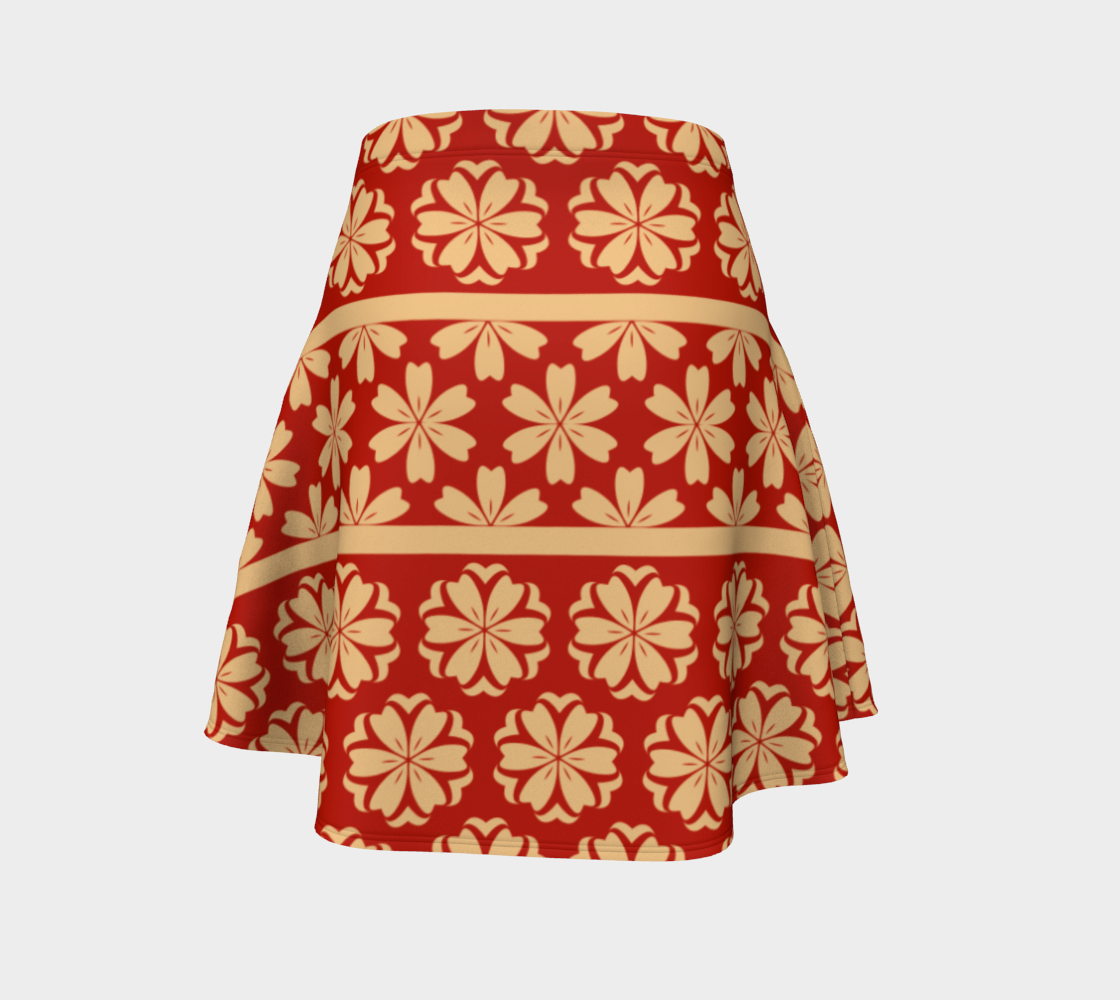 Japanese Style Floral Motif Kimono Pattern red gold