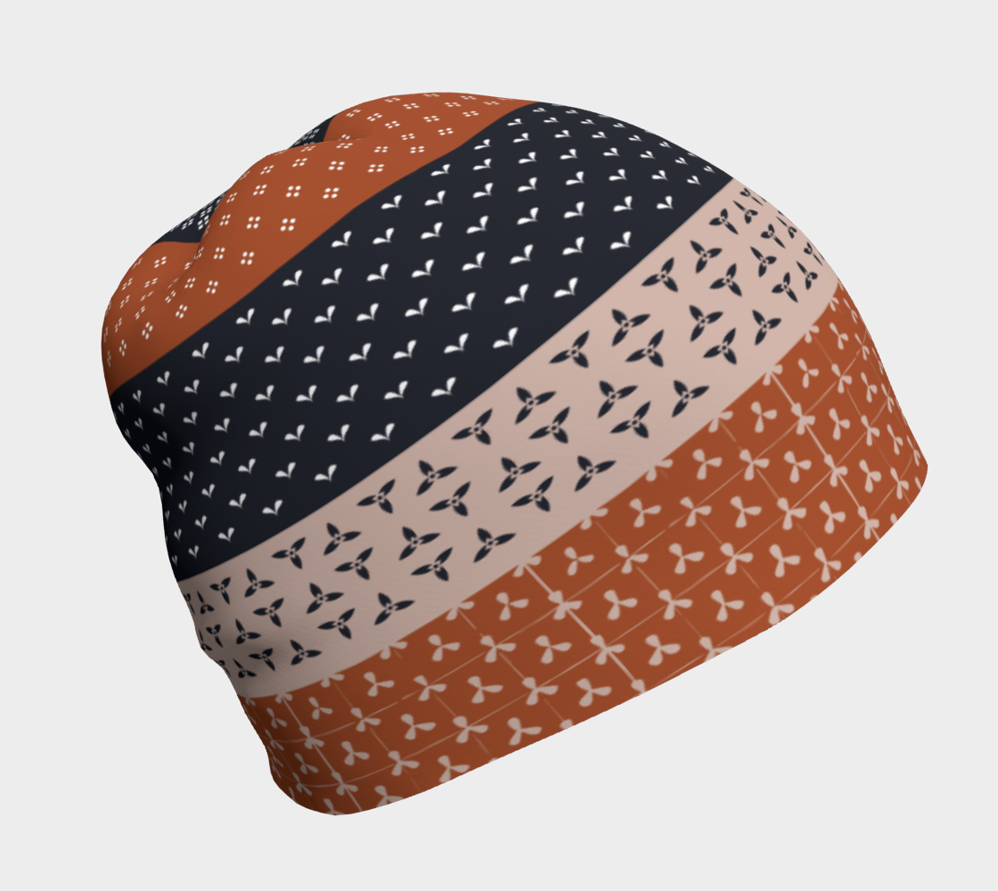Japanese Patchwork Geometric Motif Stripes Pattern Beanie version 2 main view