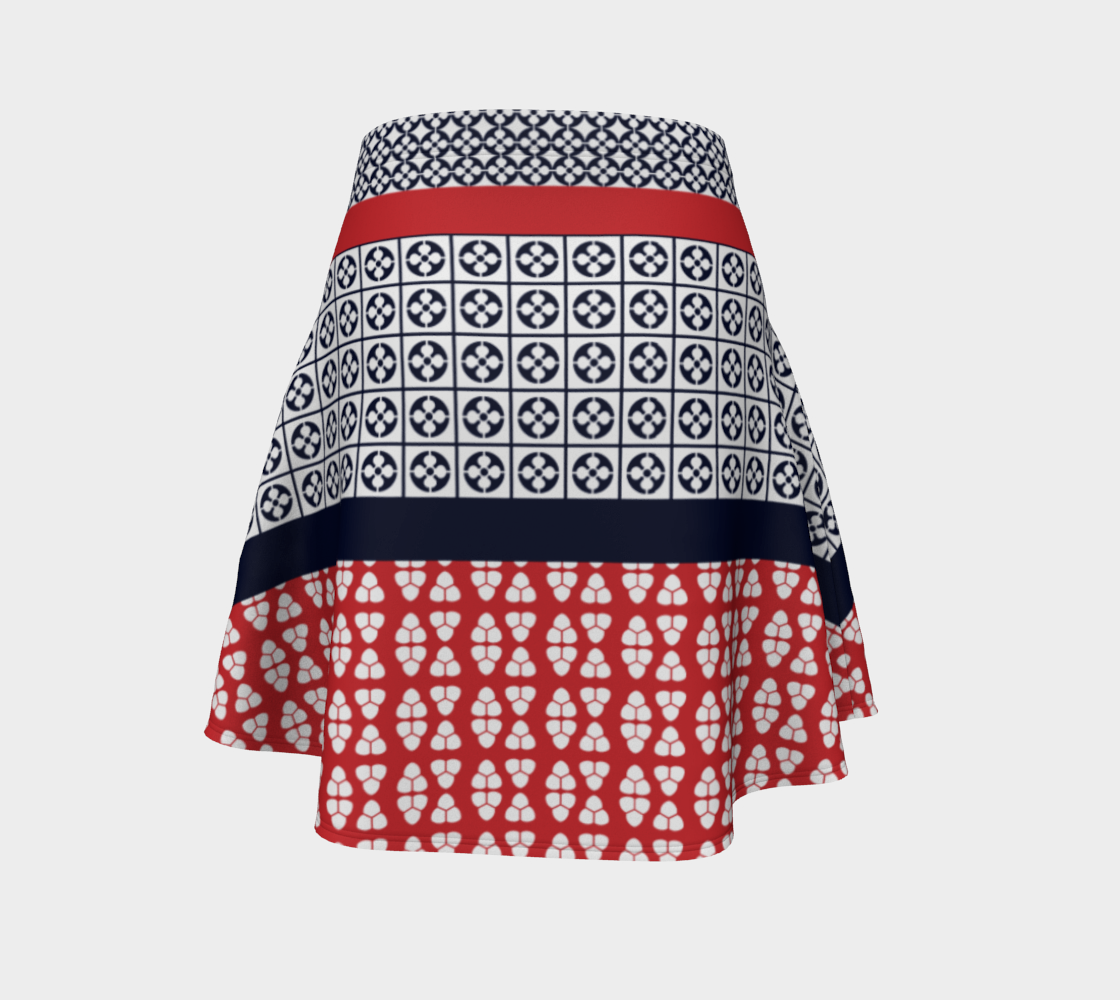 Japanese Style Ethnic Quilt Blue and Red  Flare Skirt back view