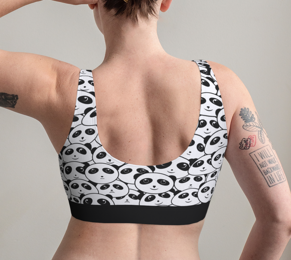 Panda Crowd Pandas Faces Cute Cartoon Pattern bralette bra back view