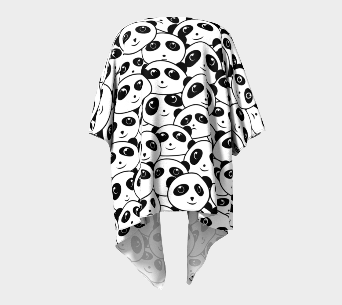 Panda Crowd Pandas Faces Cute Cartoon Pattern Draped Kimono  back view