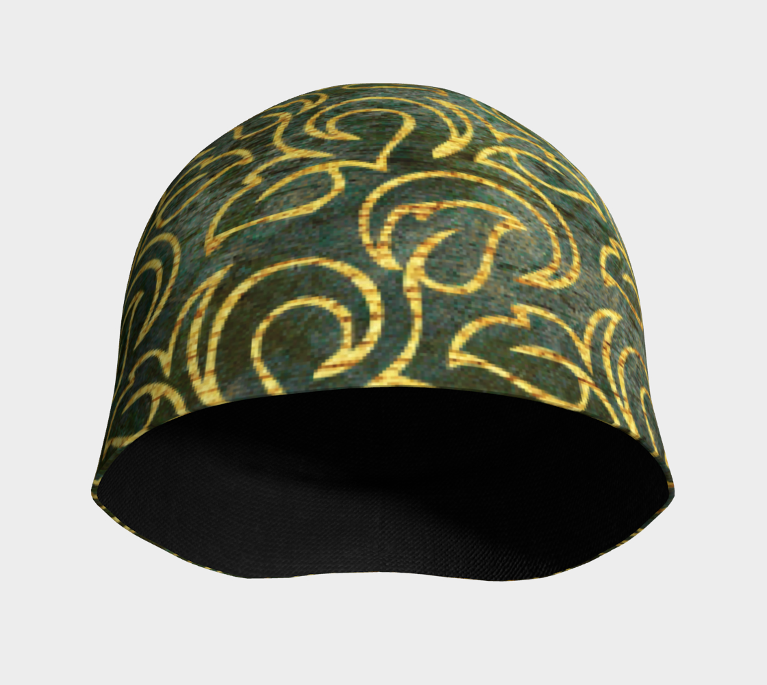 Classic Shabby-chic Damask Golden Leaves Pattern Beanie front side view