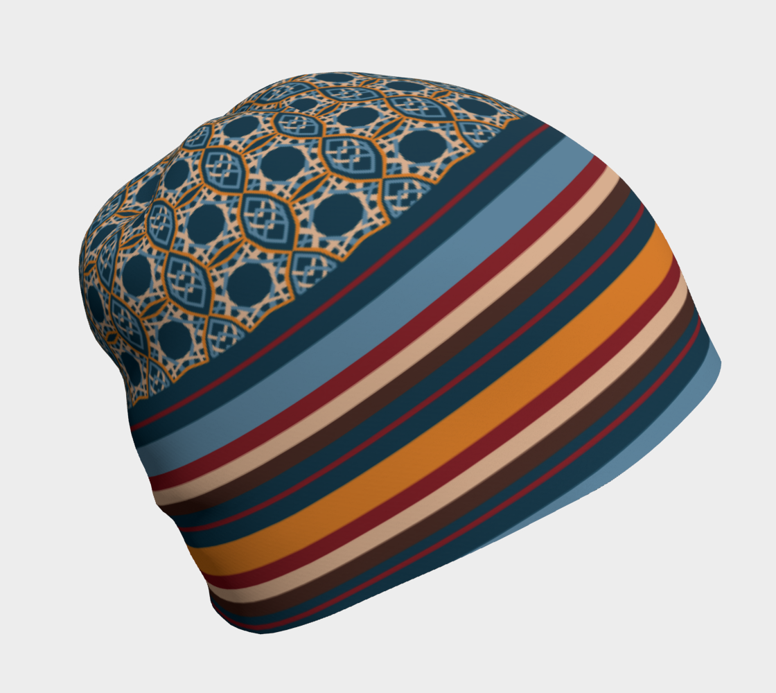 Stripes and Checkers Japanese Geometrical Pattern Beanie left side view