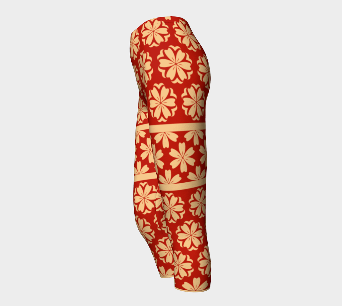 Japanese Style Floral Motif Kimono Pattern red gold