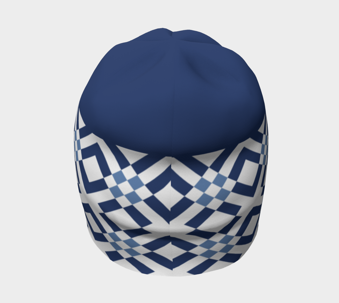 Classic Checkered Pattern Dark and Light Blue Beanie back side view