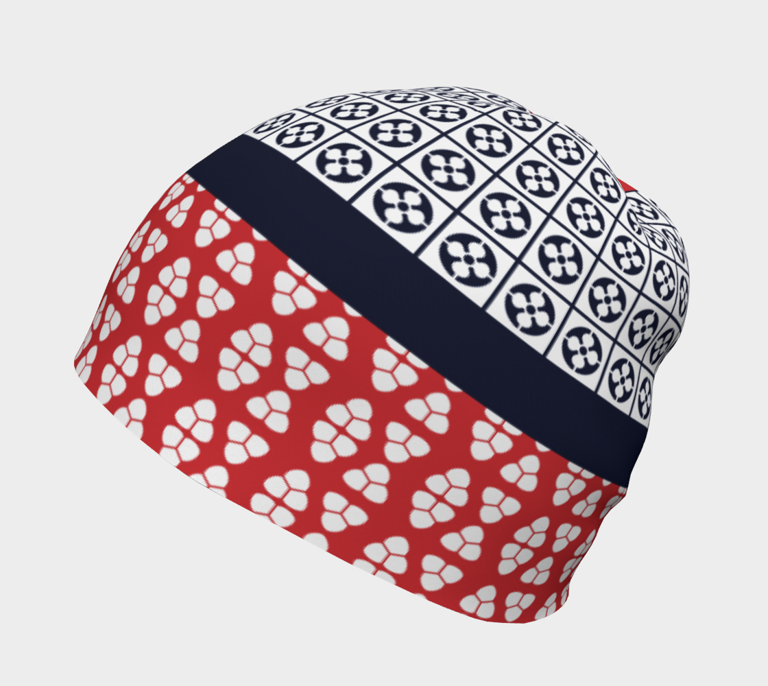 Japanese Style Ethnic Quilt Blue and Red  Beanie side view