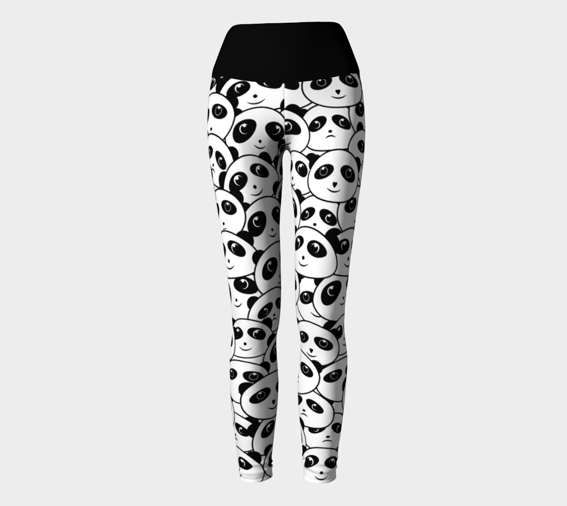 Panda Crowd Pandas Faces Cute Cartoon Pattern Yoga Leggings back view