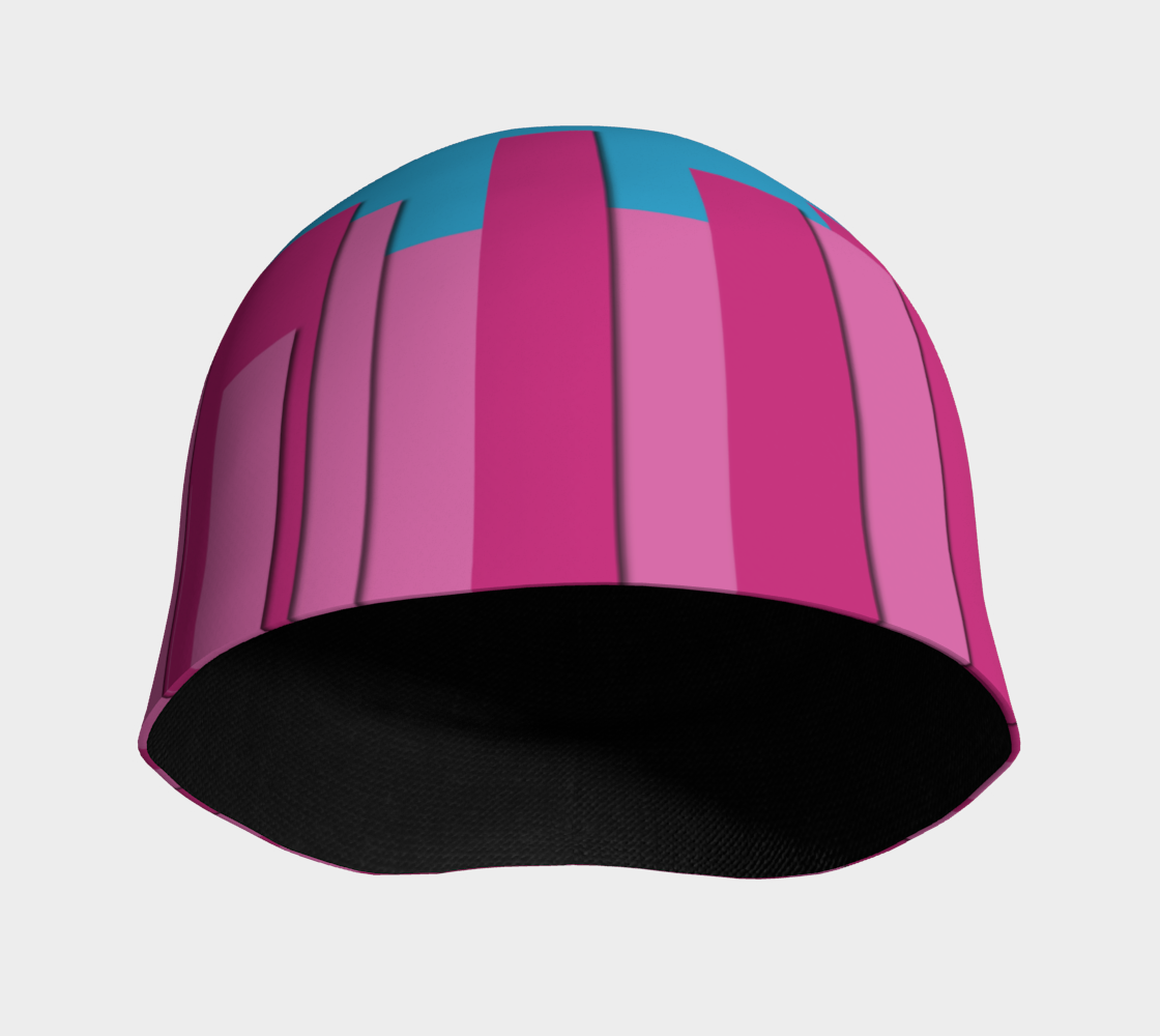 Vertical Origami Pink Stripes Blue Background Geometric Abstract Beanie front side view