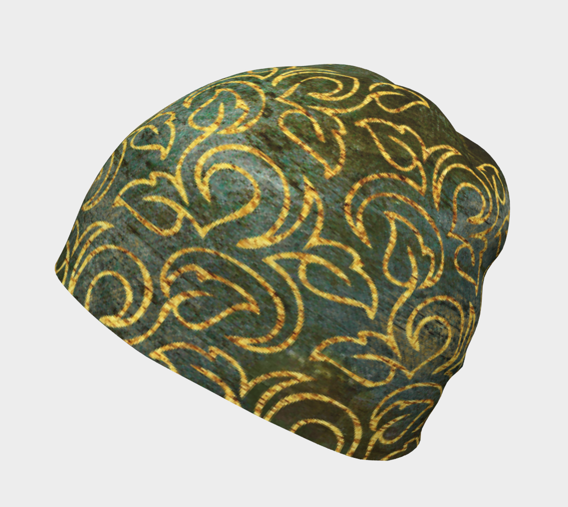 Classic Shabby-chic Damask Golden Leaves Pattern Beanie right side view