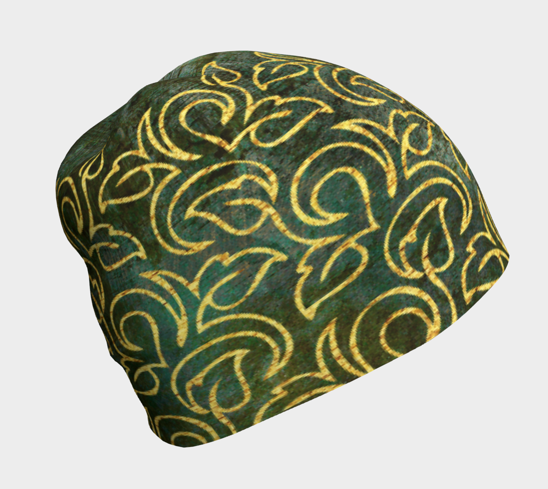 Classic Shabby-chic Damask Golden Leaves Pattern Beanie left side view