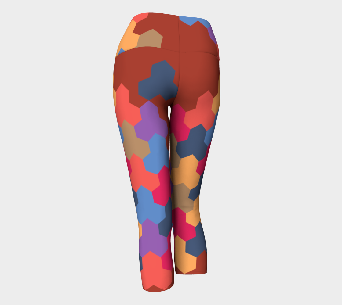 Japanese Style Colorful Mosaic Game Pattern Yoga Capris back view