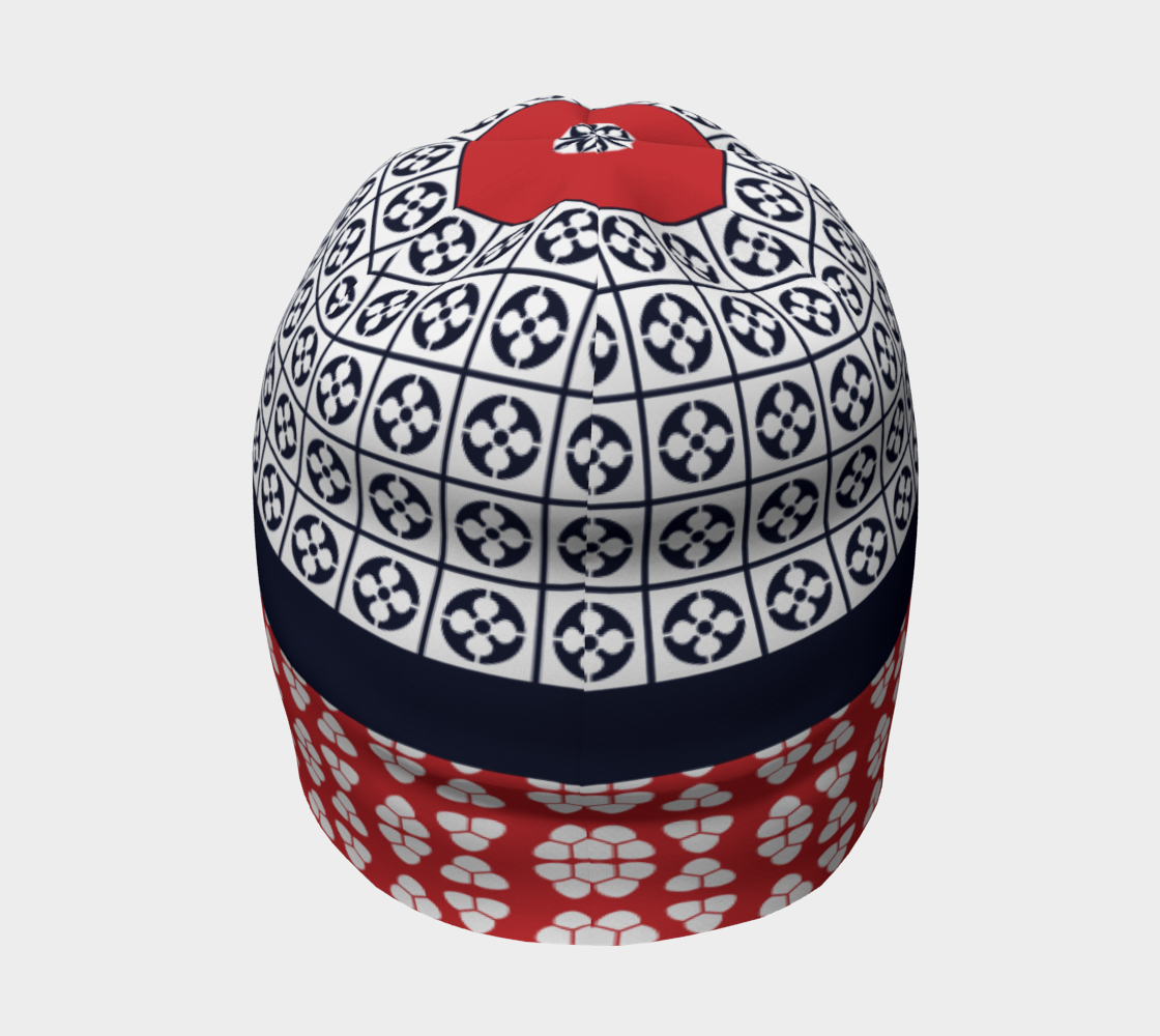 Japanese Style Ethnic Quilt Blue and Red  Beanie top